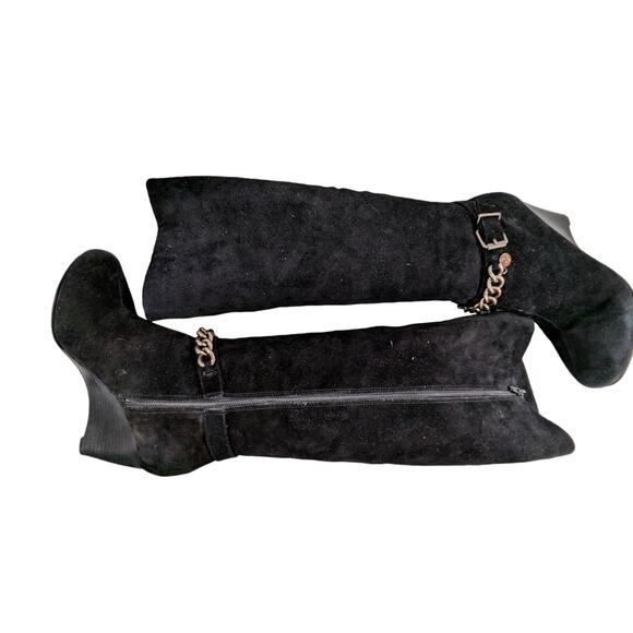 BCBGENERATION! MERRY BLACK SUEDE LEATHER WEDGE HEELS CHAINED BOOTS! SZ 7.5B - Picture 9 of 11